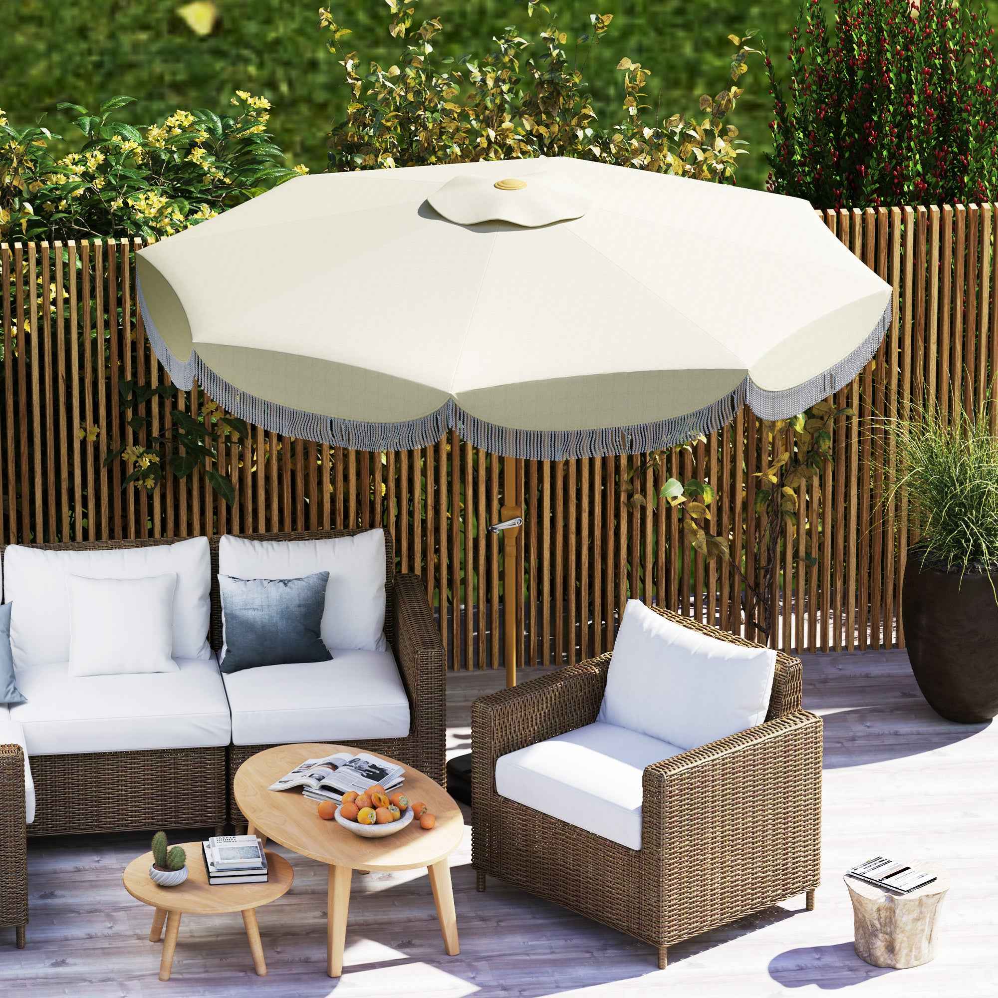 Outsunny 2.7x2.4m Round Garden Umbrella with Crank Handle, Metal and Polyester, Beige