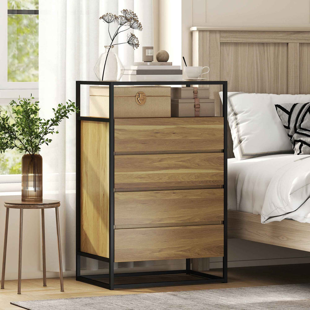 4-Drawer Chest with Open Shelf in Steel and Glass