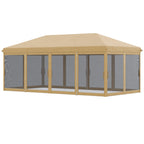6x3m Folding Garden Gazebo with Mosquito Net, Adjustable Height and Carry Bag, Beige