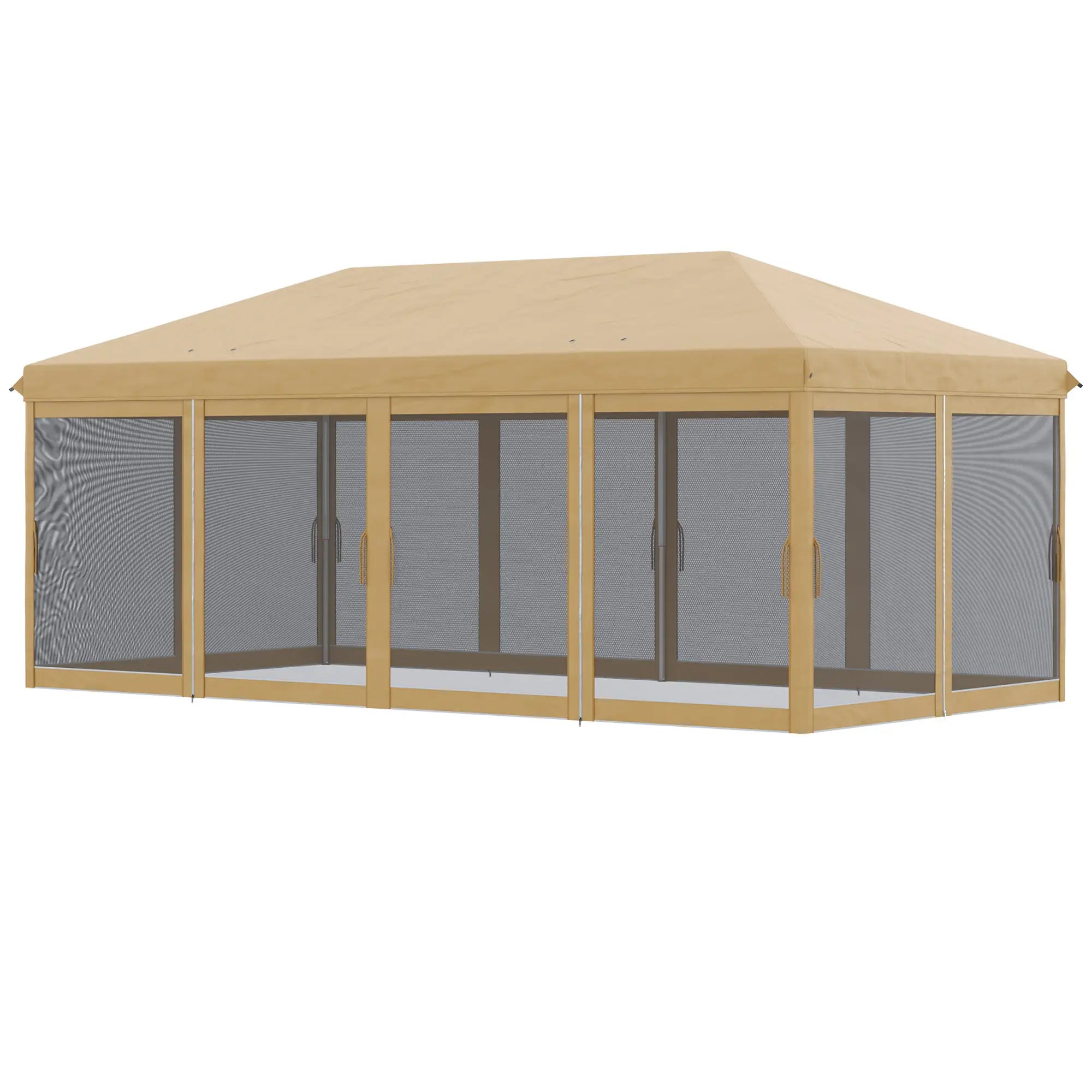 6x3m Folding Garden Gazebo with Mosquito Net, Adjustable Height and Carry Bag, Beige