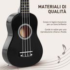 HOMCOM 21-Inch Beginner Ukulele with Nylon Strings, Pick and Replacement String, Black