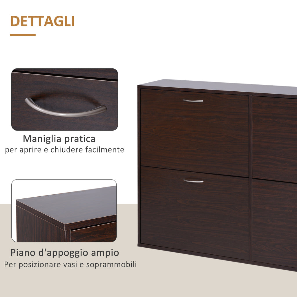 Space-Saving 24 Pair Shoe Rack with Adjustable Shelves and 4 Drawers, Wooden, 120x24x81cm, Brown