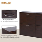 Space-Saving 24 Pair Shoe Rack with Adjustable Shelves and 4 Drawers, Wooden, 120x24x81cm, Brown