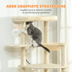 200cm High Multi-Level Cat Tree with 2 Houses, 2 Beds and Hammock, Structure for 2-3 Cats, Beige