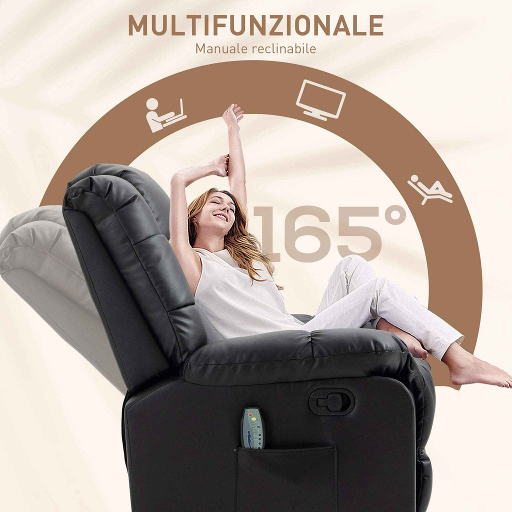 HOMCOM Relaxing Chair with 8 Massage Points and 165° Reclining in Faux Leather, Black