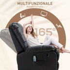 HOMCOM Relaxing Chair with 8 Massage Points and 165° Reclining in Faux Leather, Black