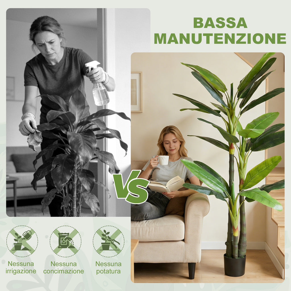 HOMCOM Artificial Banana Tree, Fake Plant with 18 Leaves, 180 cm, Green