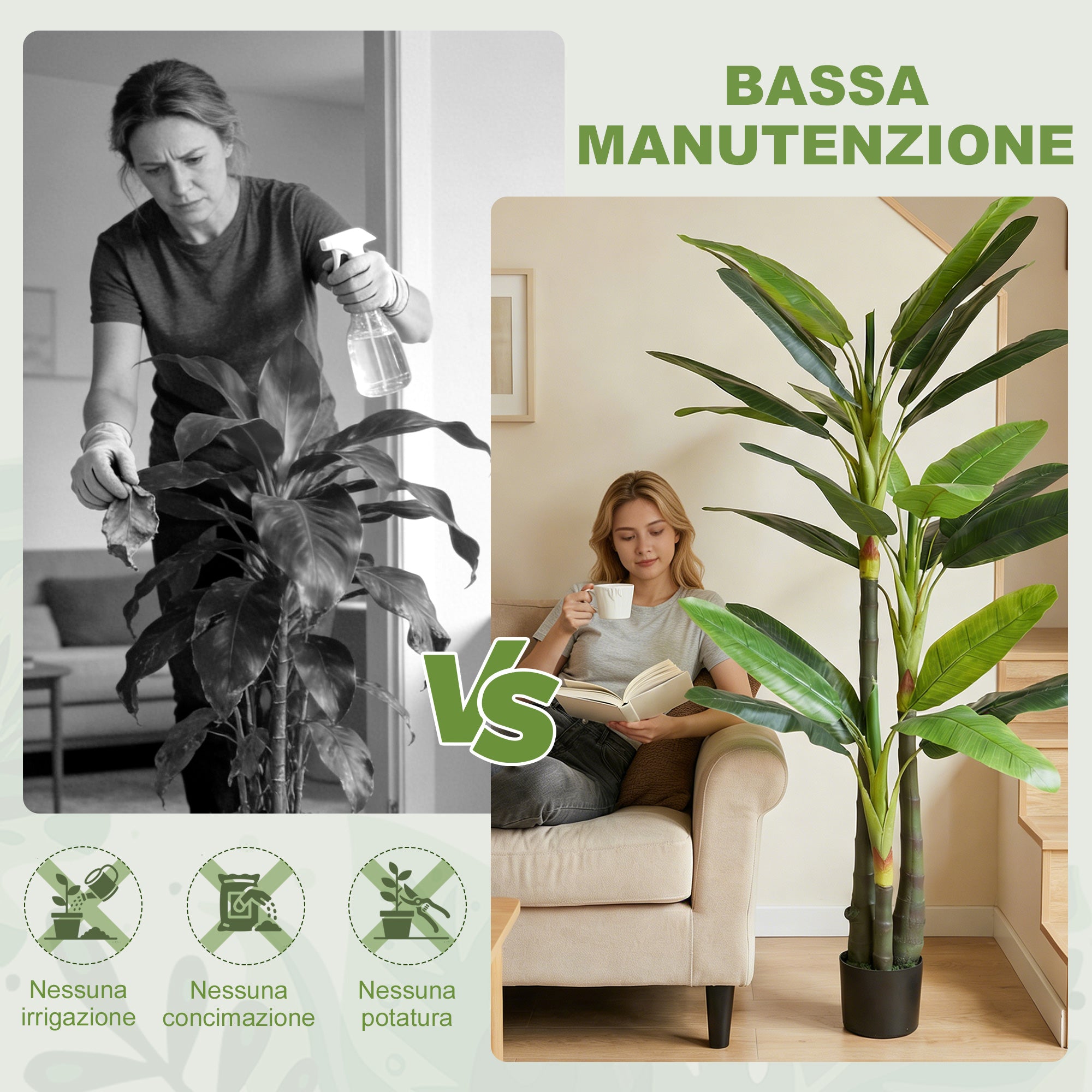 HOMCOM Artificial Banana Tree, Fake Plant with 18 Leaves, 180 cm, Green