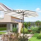 Outsunny 12-Ribbed Double Umbrella with Crank Handle, Metal and Polyester, 4.6 x 2.7 m, White