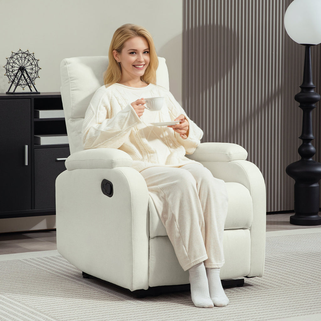 Manually Reclining Armchair at 60° Extra Padded in Fabric with Footrest, Cream