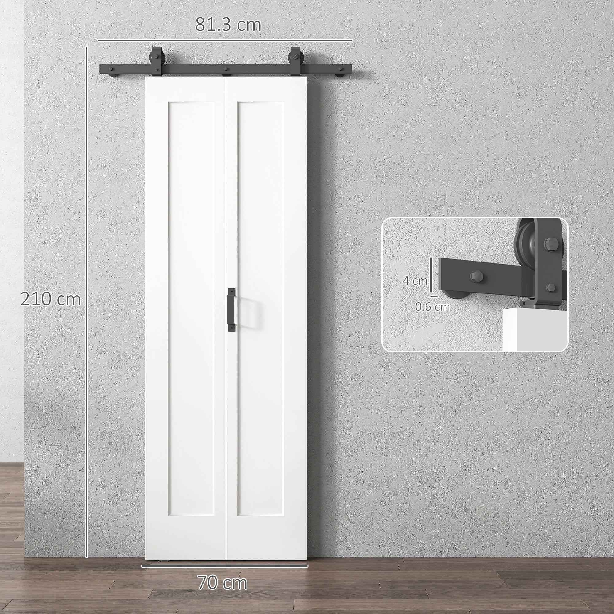 HOMCOM Sliding Folding Bifold Door with Paintable Surface, 70x210 cm, White