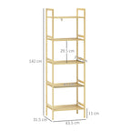 Bathroom Shelf with 5 Height-Adjustable Shelves in Bamboo, 43.5x31.5x142 cm, Natural Wood
