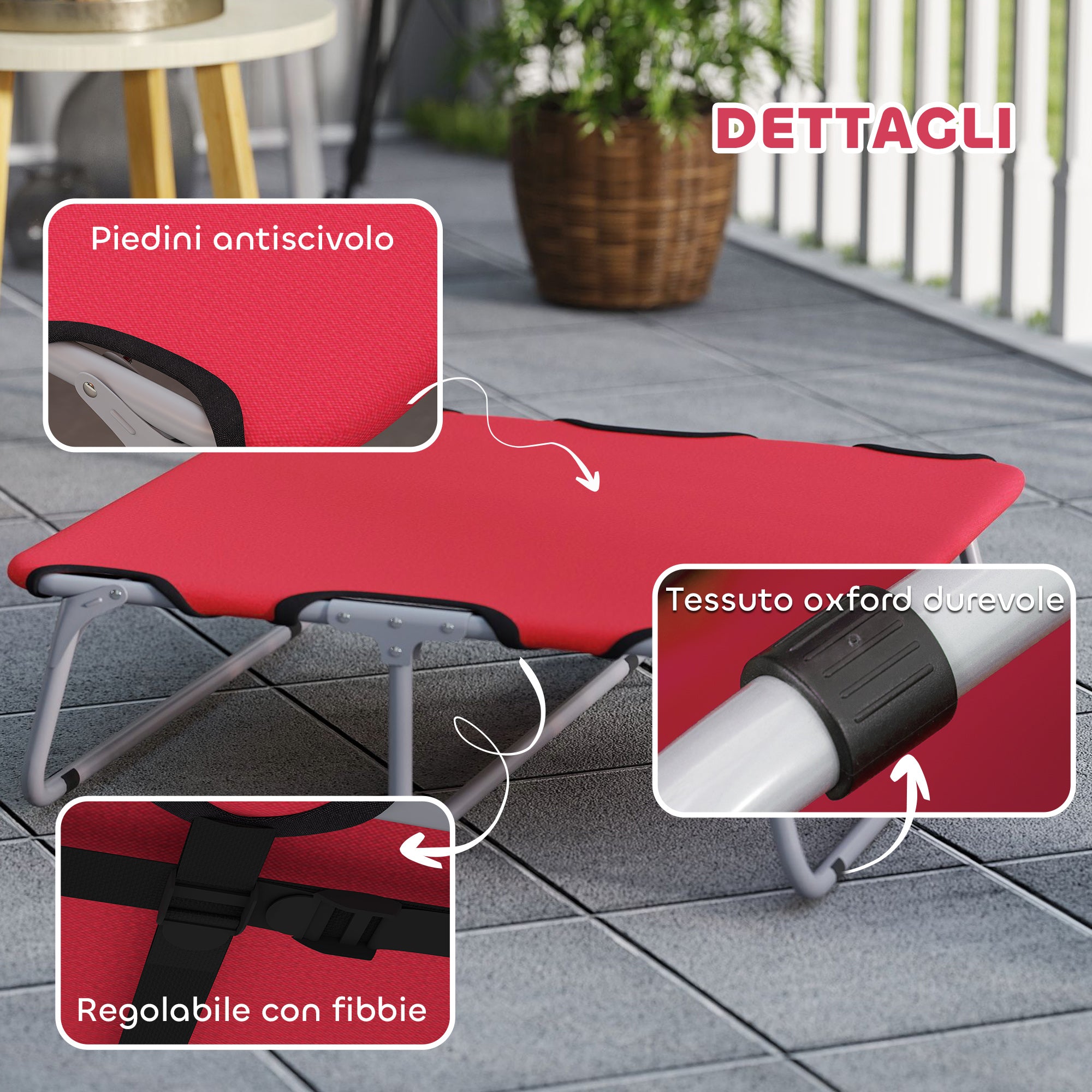 Foldable Bed for Small Dogs for Indoors and Outdoors, Metal and Oxford Fabric, 71x58x20 cm, Red