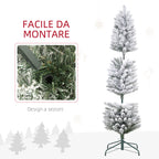 Snow-Covered Christmas Tree with 263 Branches and White LED Lights in Plastic and Metal, Ø45x150 cm, Green