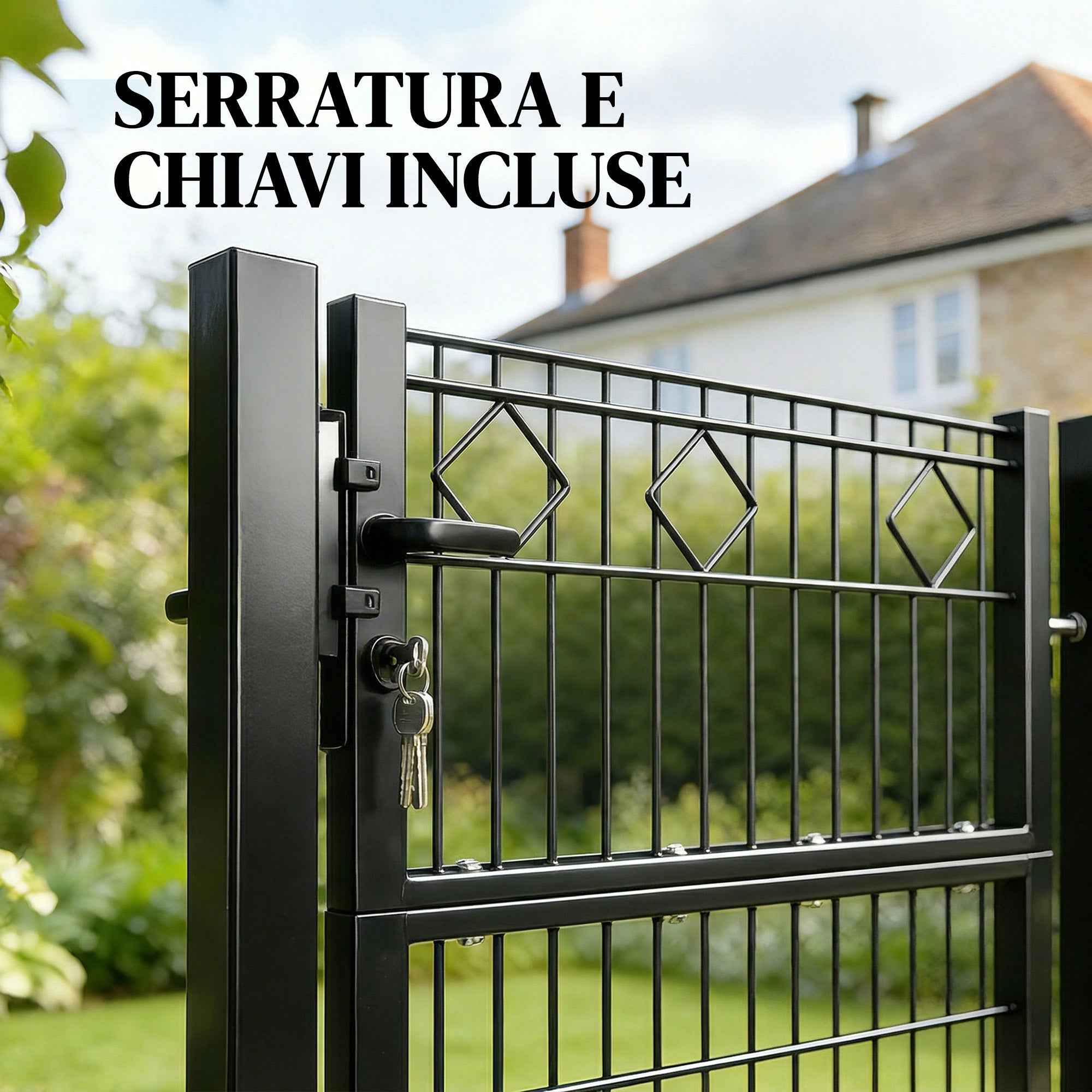 Outsunny Gate 100x131 cm, Galvanized Metal, Lock, Keys, Handle, 2 Posts