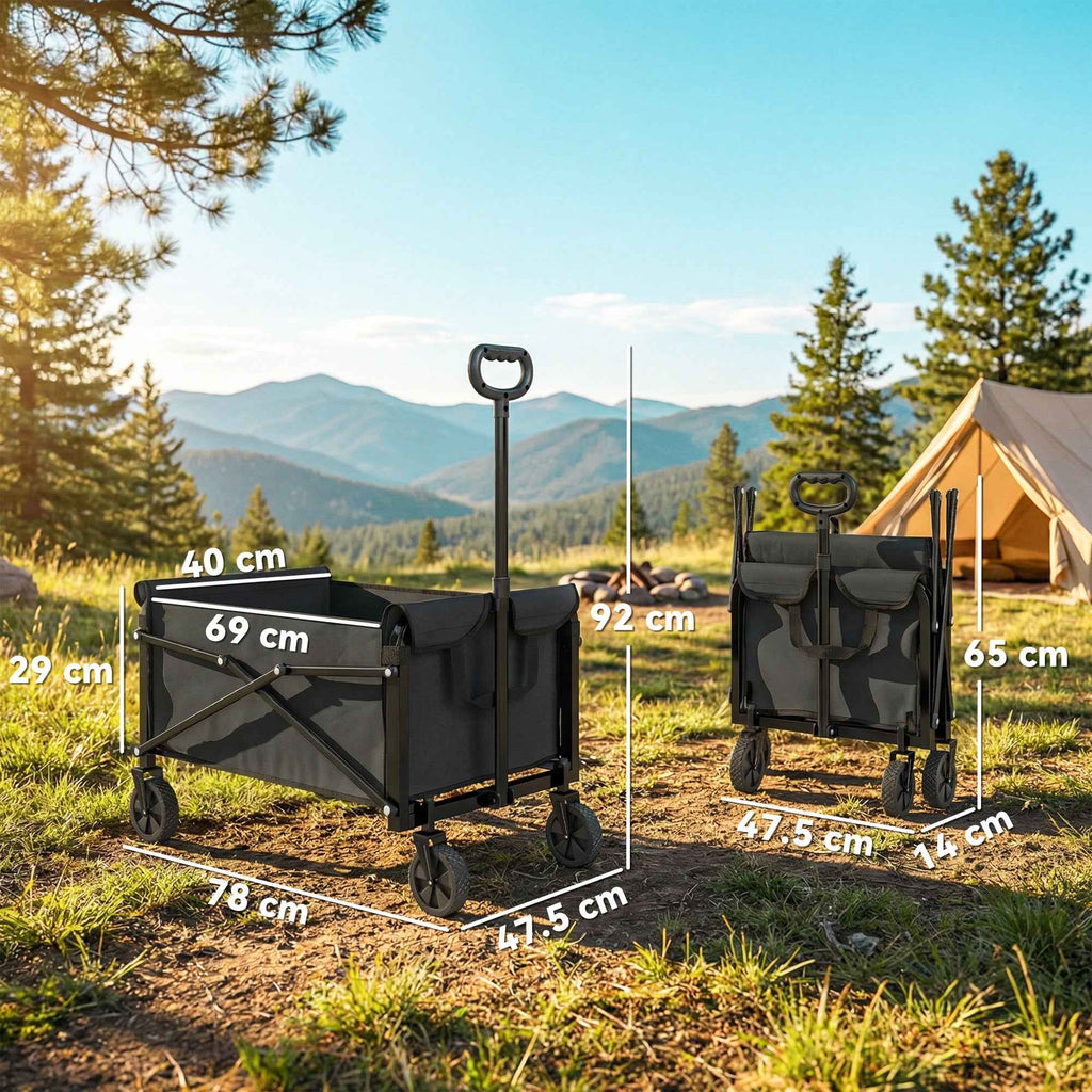 Outsunny 80L Folding Garden Cart with Adjustable Handle, Metal and Oxford Fabric, 78x47.5x92 cm, Black