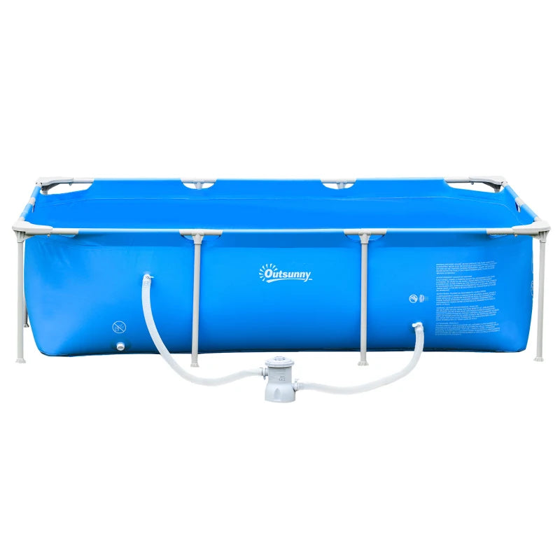 Freestanding Outdoor Pool, Rectangular Above Ground Pool with Filter and Valve in Steel and PVC, Blue, 252x152x65cm - Borge' Group Limited