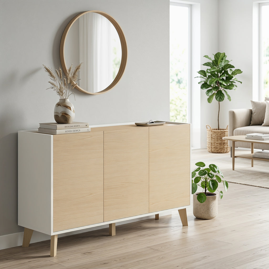 HOMCOM 120cm Soft-Close Sideboard with Wood and White Effect