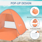 Pop Up Beach Tent with UV 30+ Protection and Transport Bag, 200x150x119 cm, Orange