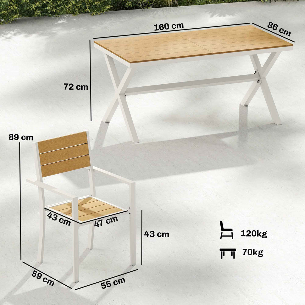 Outsunny 7-Piece Outdoor Dining Set, Stackable Table and Chairs, Aluminum Frame, Teak