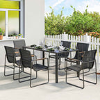 Outsunny Garden Table and 6 Chair Set with Steel and Glass Armrests, Black
