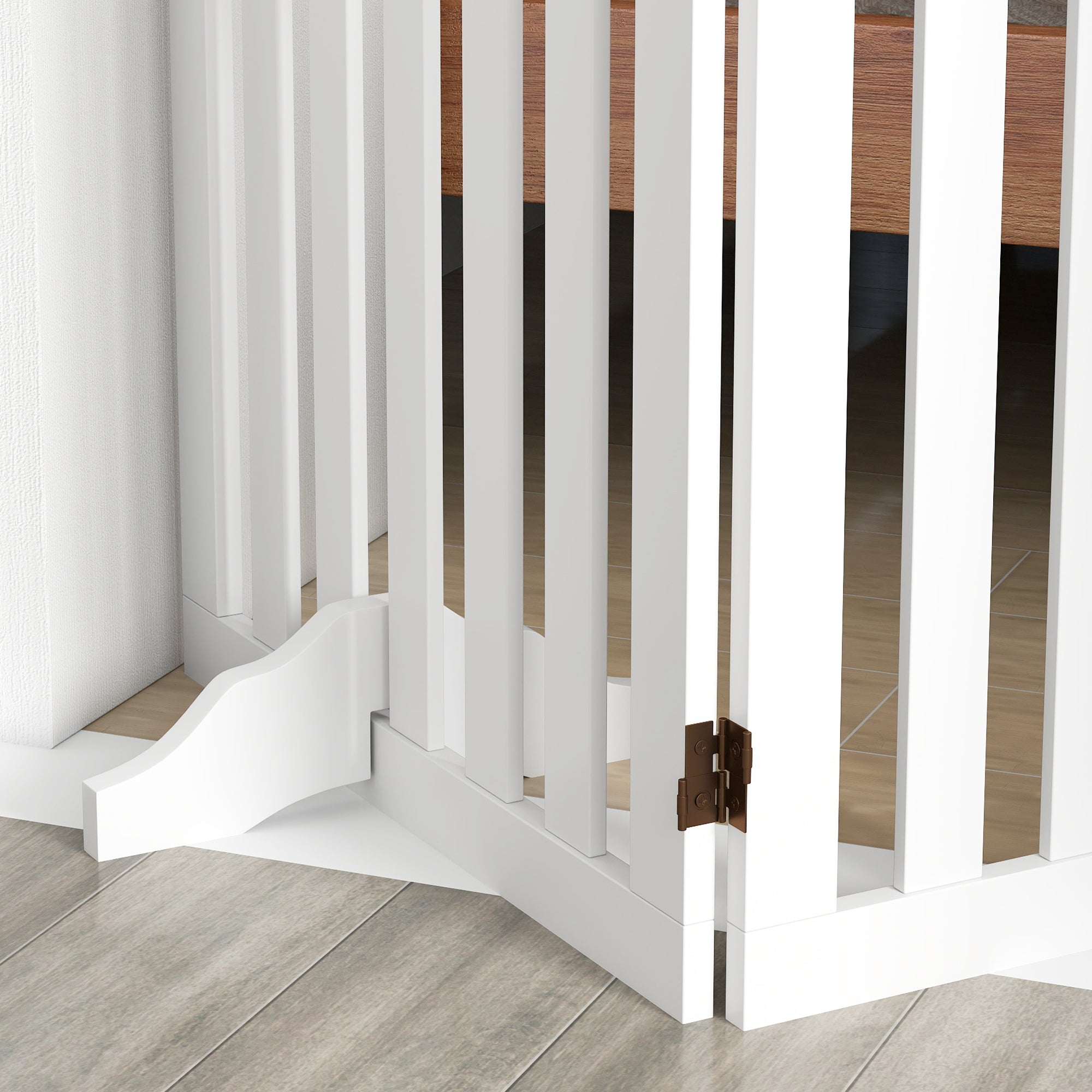 3-Panel Folding Dog Gate with 2 Stands, White Wood, 155x30x61 cm