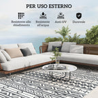 Reversible Outdoor Rug with Geometric Pattern and Bag Included, 182x274 cm, Gray and White