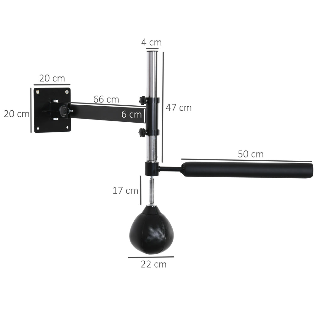 HOMCOM Wall-mounted Speed Bag for Boxing and MMA with Adjustable Height with Pole, in Steel and PU, 79x72x20 cm, Black - Borgè