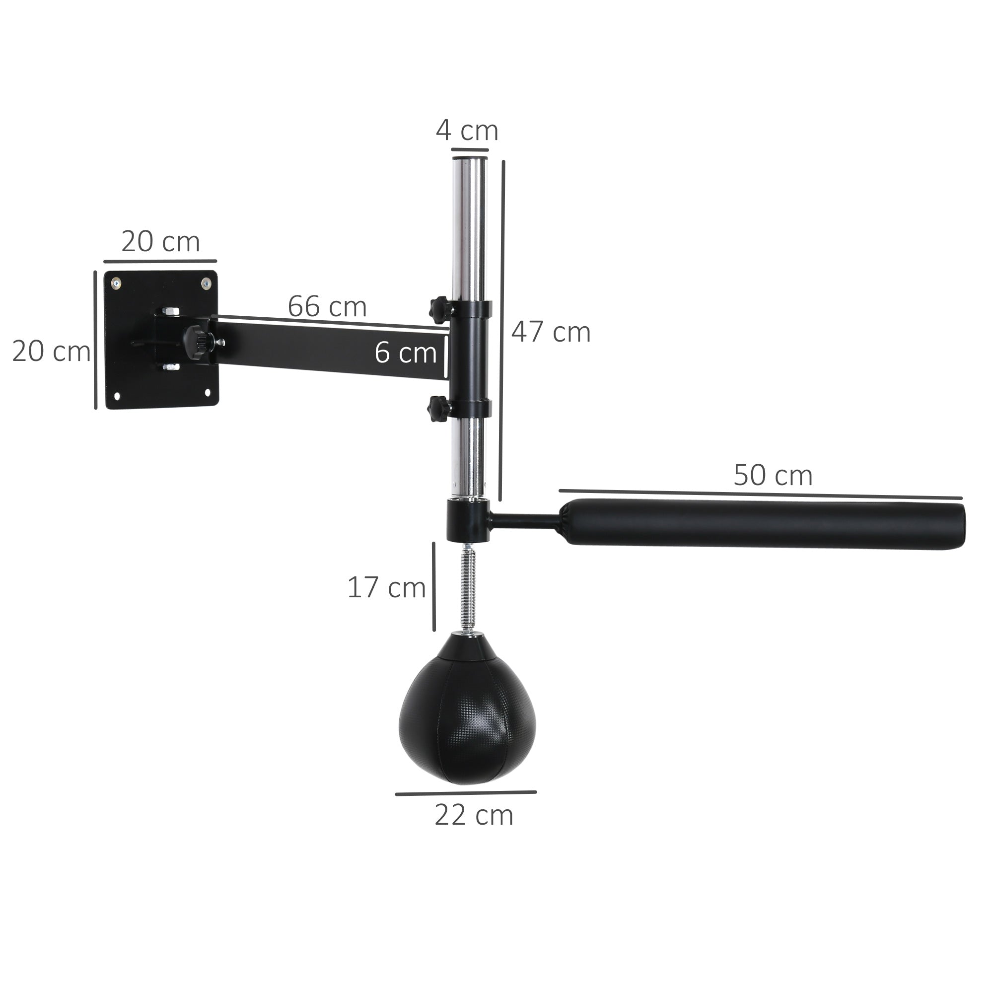 HOMCOM Wall-mounted Speed Bag for Boxing and MMA with Adjustable Height with Pole, in Steel and PU, 79x72x20 cm, Black - Borgè