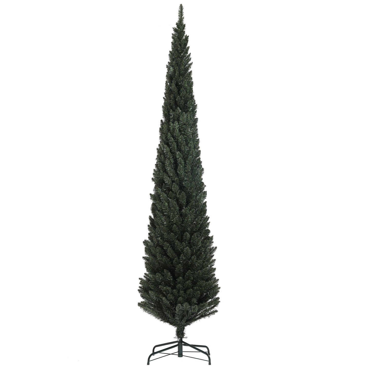 CHRISTMAS TREE - 225cm Tall Slim Christmas Tree Space Saving with 538 Branches with Steel Base for Indoors, Green