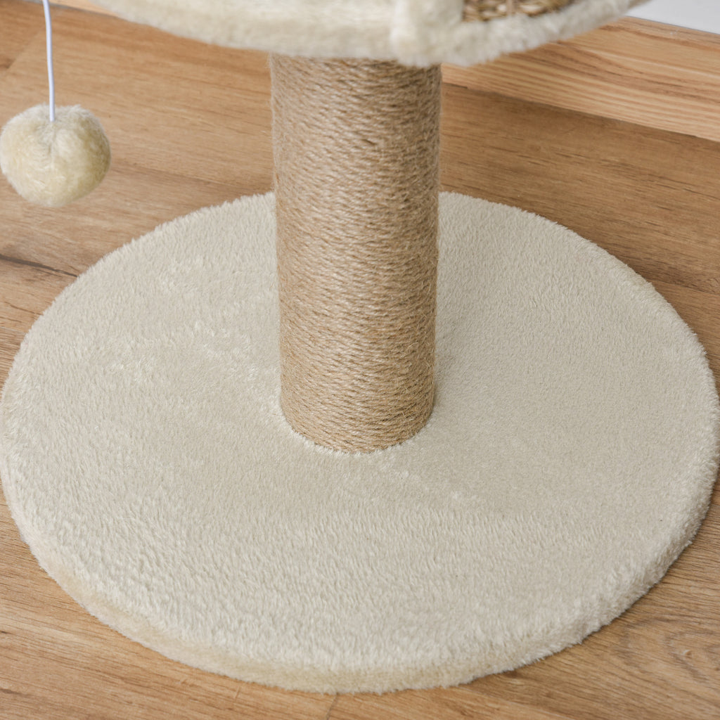 PawHut Scratching Post for Cats with Bed, Jute Pole and Hanging Ball, 40x40x49cm, Beige - Borgè