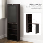 Modern Folding Desk with Bookcase and Blackboard, Wood and Metal, 98x51x153 cm, Brown