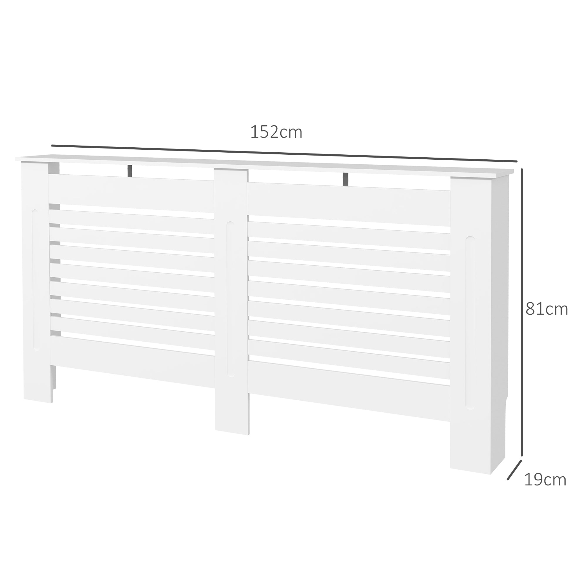 Slatted Radiator Cover with Storage Shelf, Wooden, 152x19x81 cm, White
