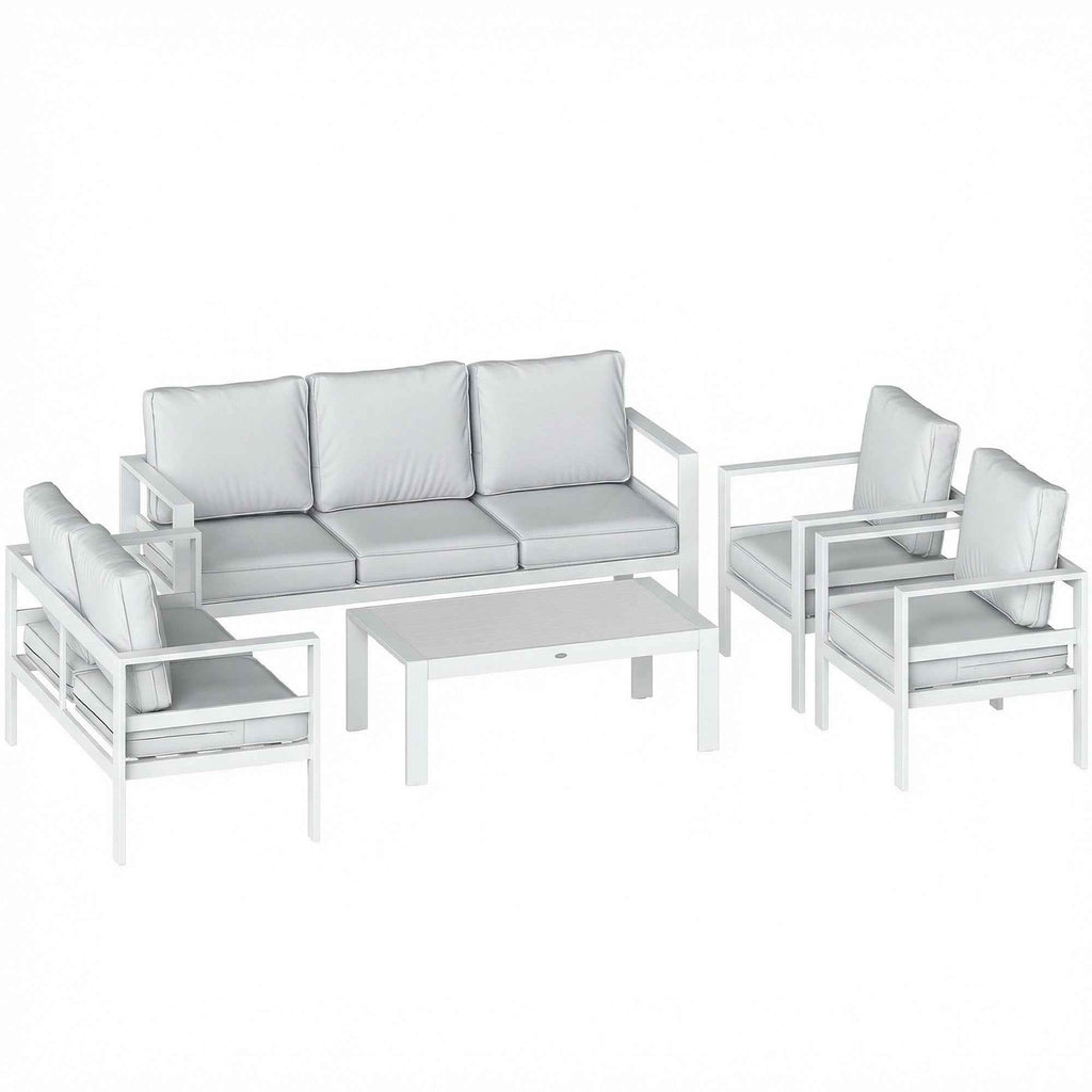 Aluminum Garden Furniture Set with 3-Seater Sofa, 2 Chairs, and Outdoor Table, White