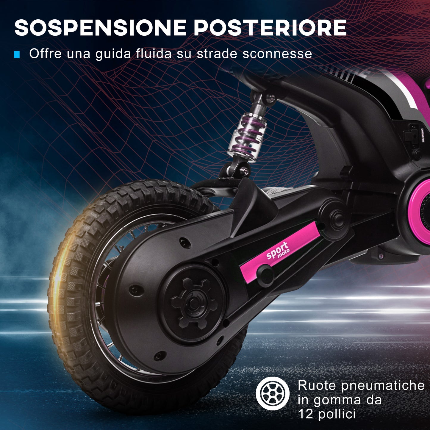 Electric Motorcycle for Children with Manual Throttle, 2 Speeds 8-16km/h, Age 8-12 Years, Pink