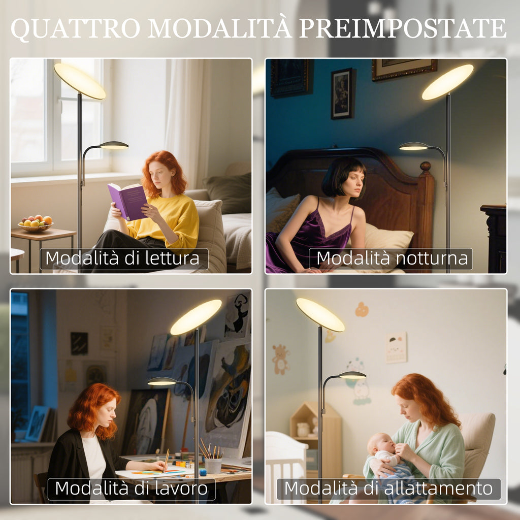 Floor Lamp with 2 Light Points Adjustable to 4 Levels, Temperature 2700K-6500K and Remote Control, Black