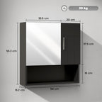 Wooden Bathroom Mirror Cabinet with Adjustable Shelves and Open Shelf, 54x15.2x55.3 cm, Black