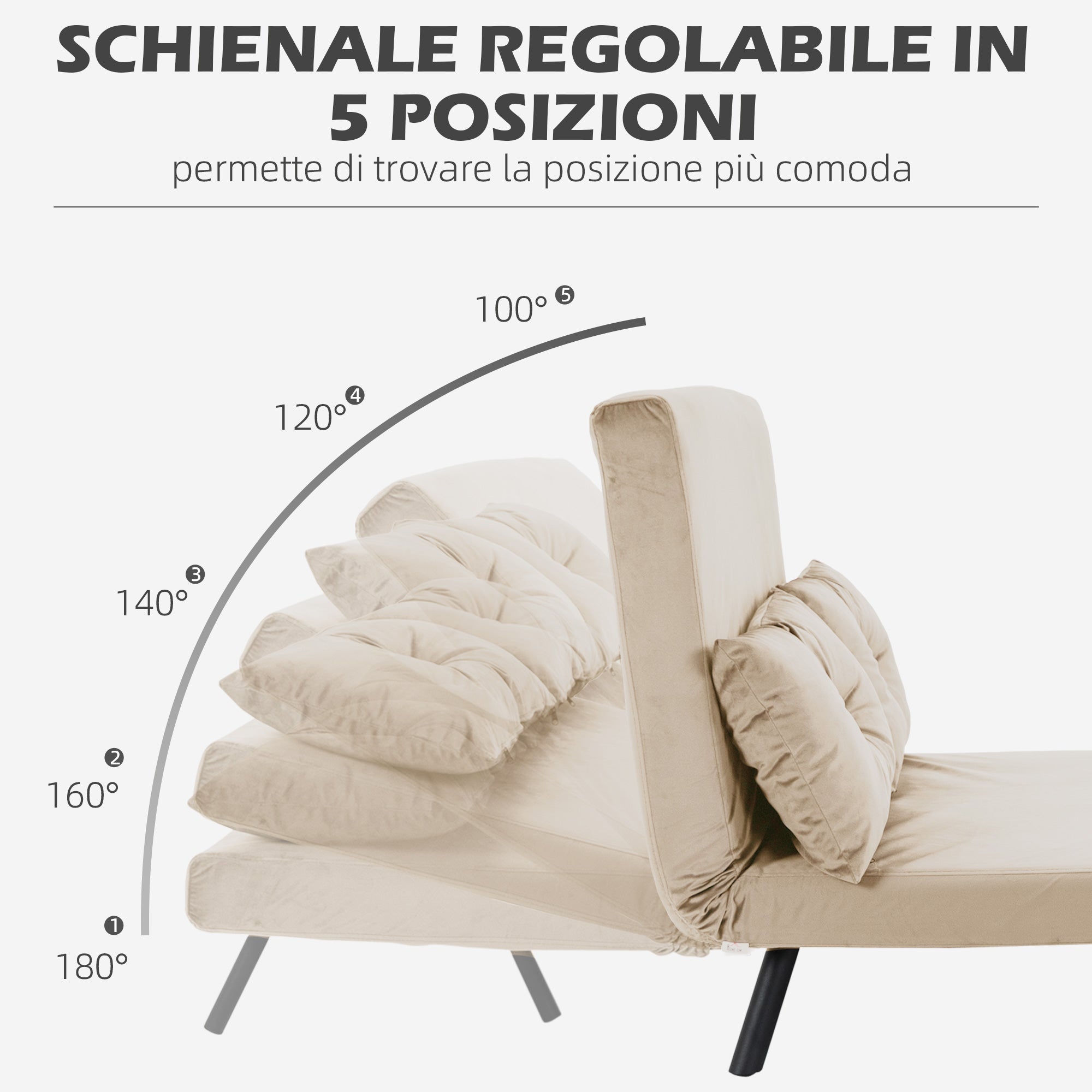 3-in-1 Velvet Fabric Sofa Bed with Adjustable Backrest and 2 Cushions, 102x73x81 cm, Beige