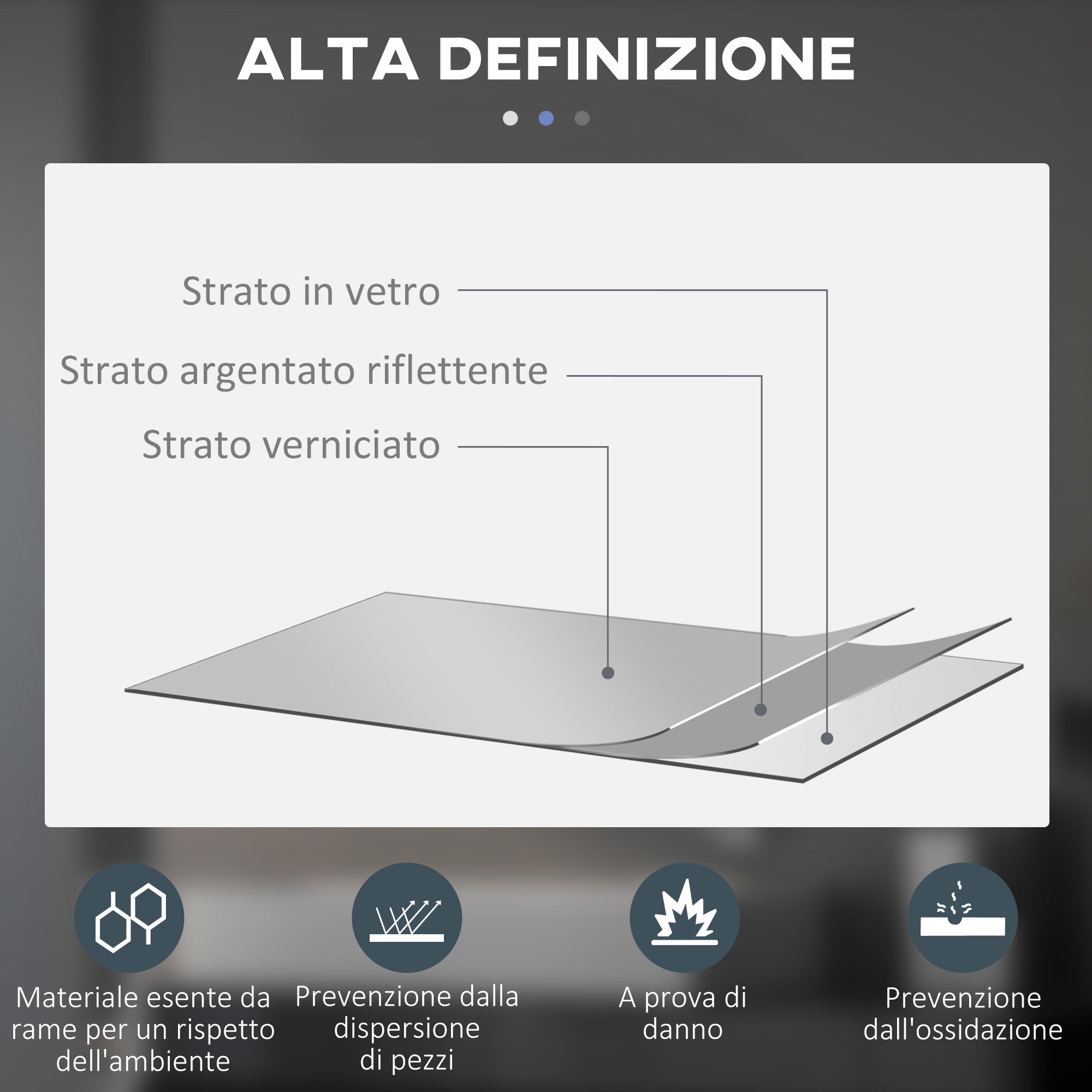 Bathroom Mirror with Dimmable LED Lights, Touch Switches and Anti-Fog Design, Ø70 cm