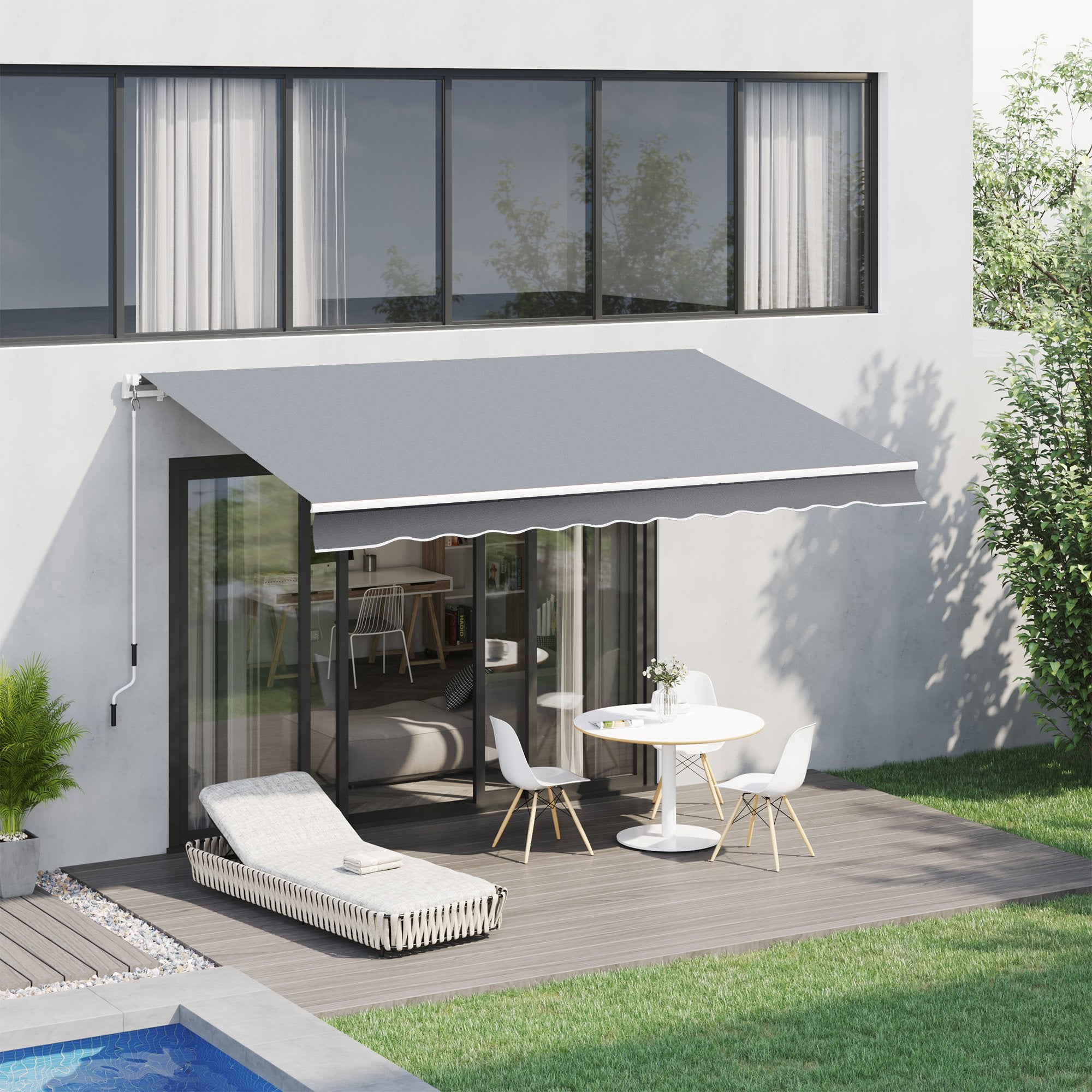 Outsunny sun tent for outdoor outbuilding with metal and aluminum crank, 395x245 cm, gray - Borgè