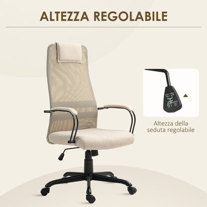 Ergonomic Swivel Office Chair with Reclining, Adjustable Height and Wheels, 58x61x115-125cm, Beige