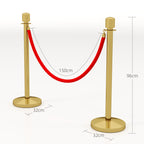 Gold Stainless Steel Path Marker with 1.5 m Red Velvet Rope and Fillable Base, Ø32x96 cm
