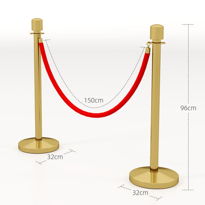 Gold Stainless Steel Path Marker with 1.5 m Red Velvet Rope and Fillable Base, Ø32x96 cm