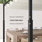 Gazebo Pergola 3x3 m with Retractable Canopy, 8 Screws and 8 Stakes, in 180g Polyester and Metal, Cream White