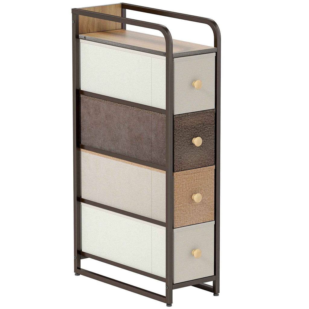 HOMCOM Space-Saving Chest of Drawers with 4 Folding Drawers in Fabric, Steel and Wood, 20x47x84.5 cm, Multicolor