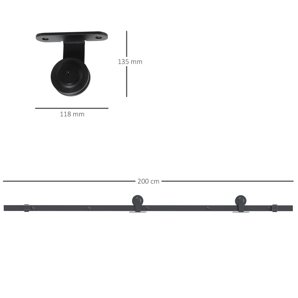 Steel Sliding Door Kit with Tracks, Stoppers and Guides, 200x40x0.6 cm, Black