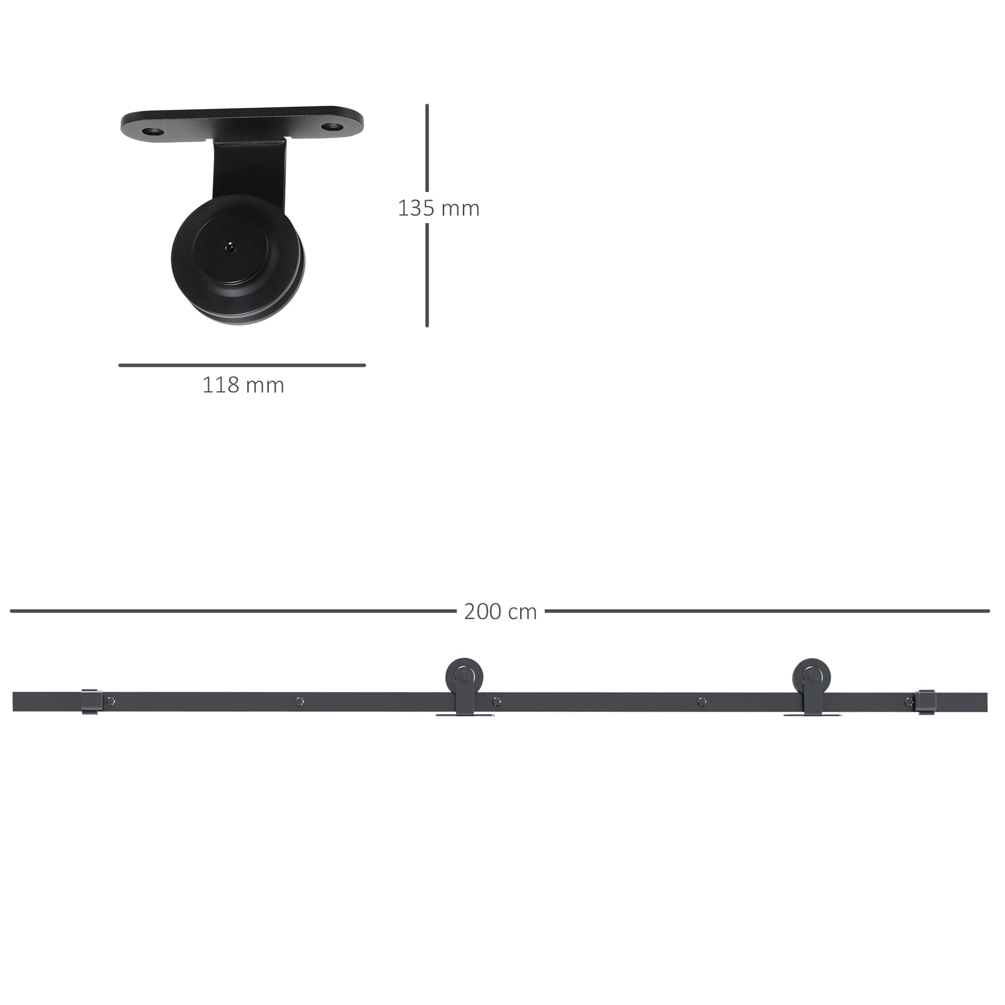 Steel Sliding Door Kit with Tracks, Stoppers and Guides, 200x40x0.6 cm, Black