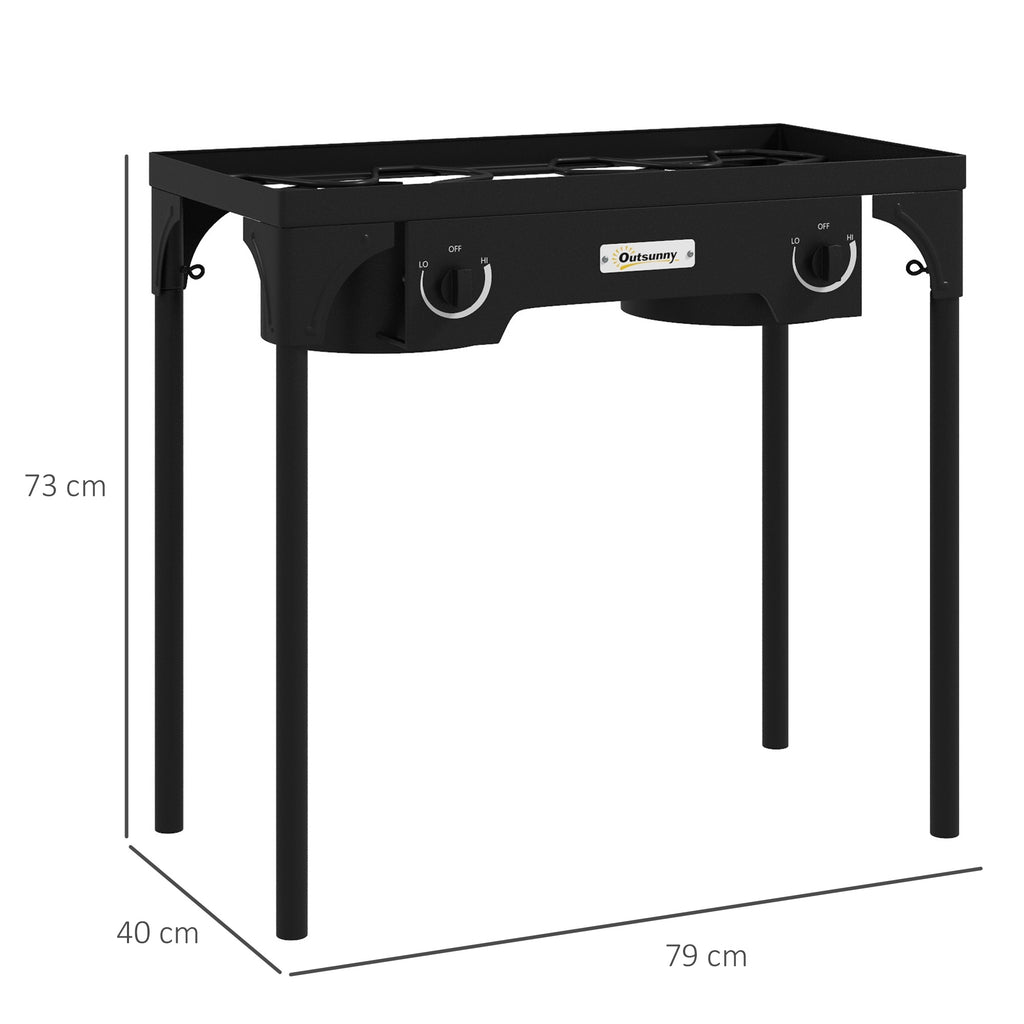 Outsunny camping gas stove with 2 150,000 BTU metal burners with removable legs, black - Borgè