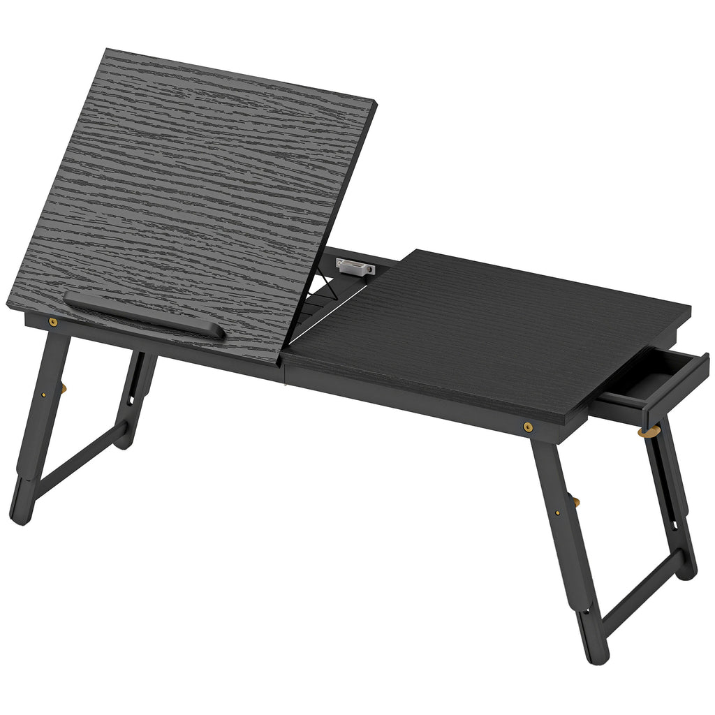 HOMCOM Tilting and Adjustable Monitor Stand with Side Drawer, Wooden, 83.5x33x23.5-34 cm, Black