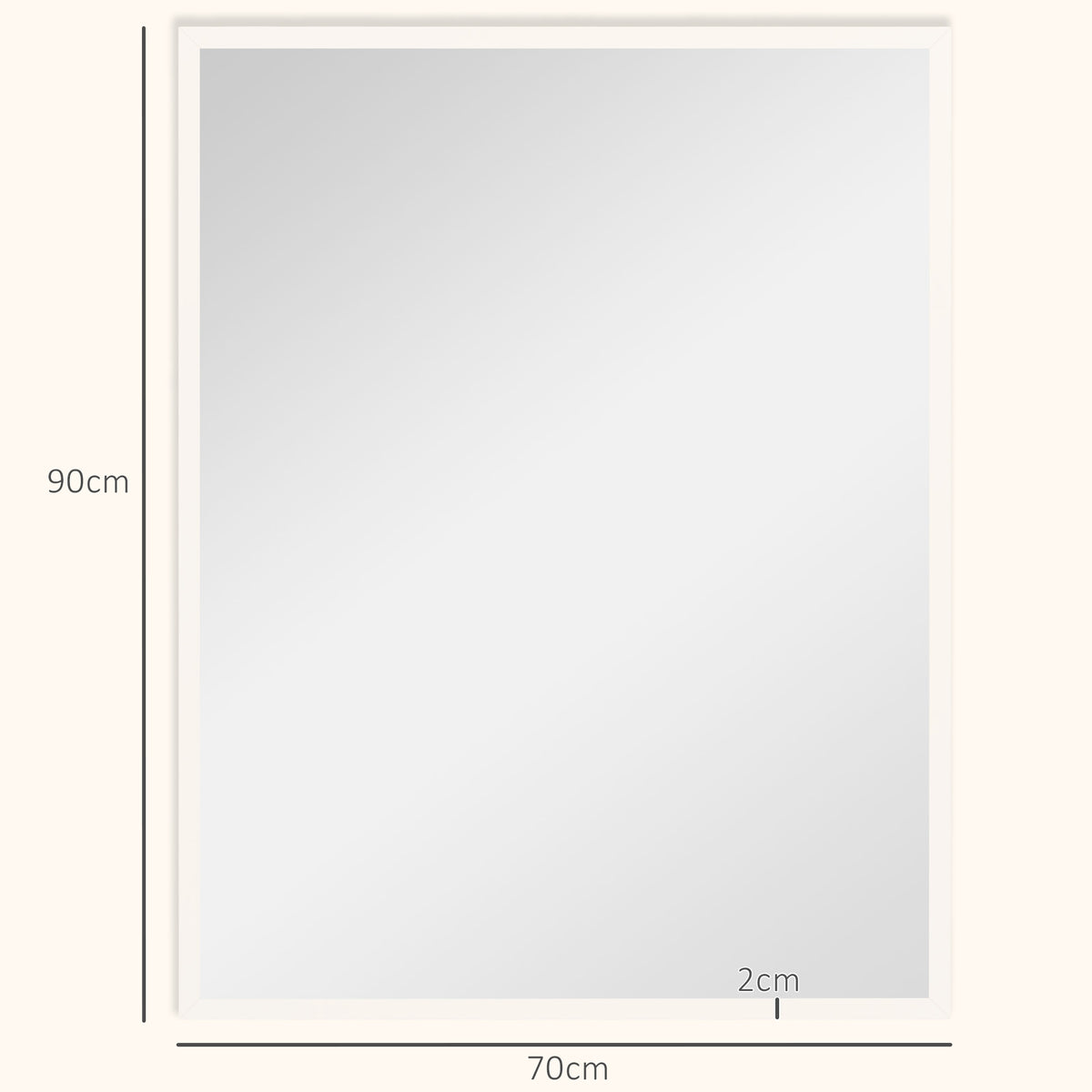 HOMCOM Rectangular Wall-Mounted Bathroom Mirror with Hooks, Glass and MDF Bedroom Mirror, 70x90 cm, White